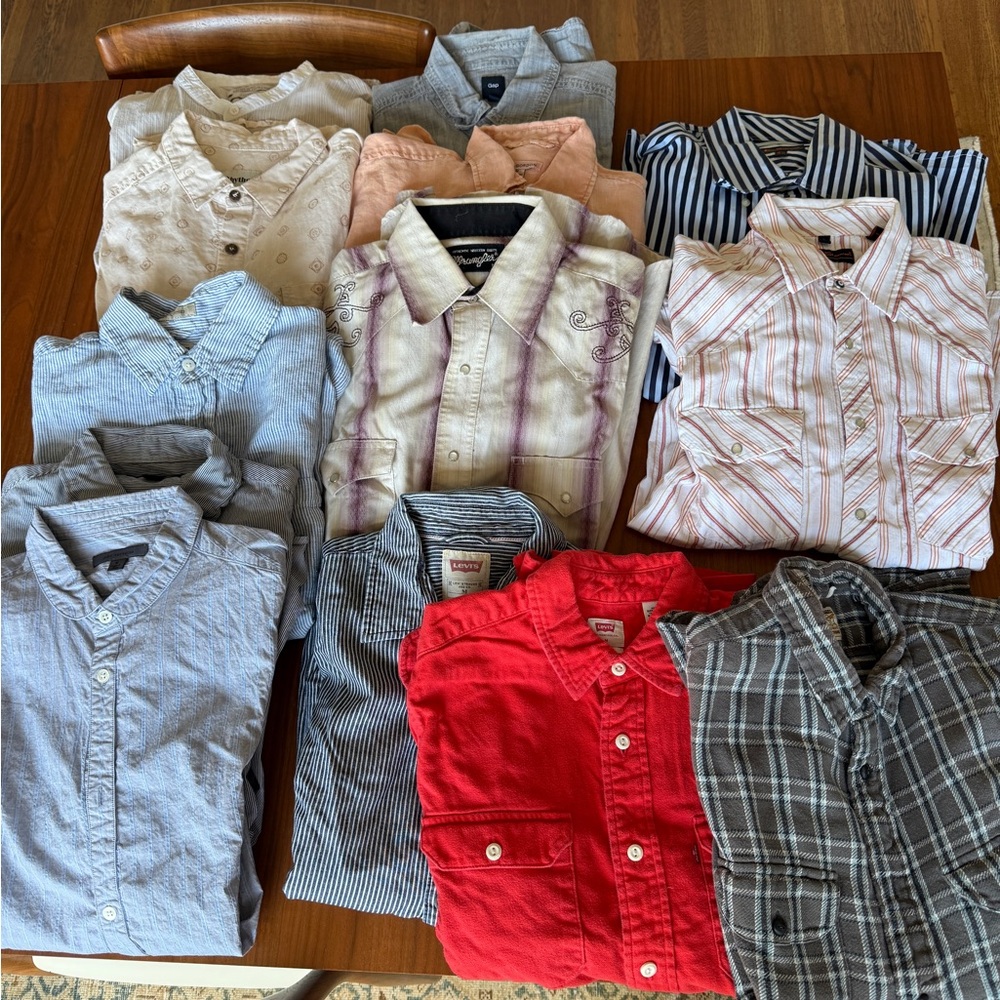 Collection of 13 men’s casual button down shirts, size M